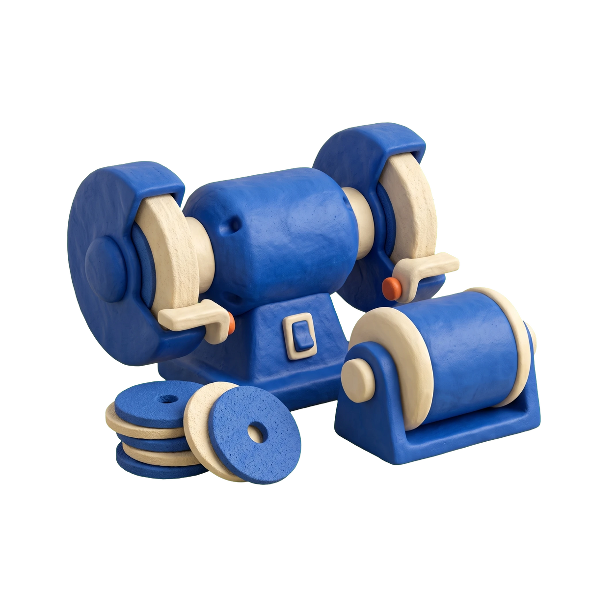 Abrasives supplier illustration in blue and ivory clay