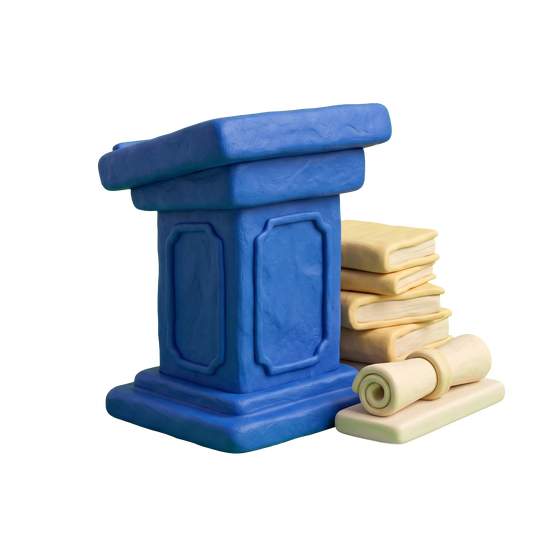 Academic department illustration in blue and ivory clay