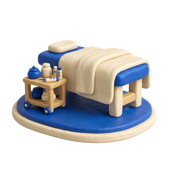 Acupuncture clinic illustration in blue and ivory clay