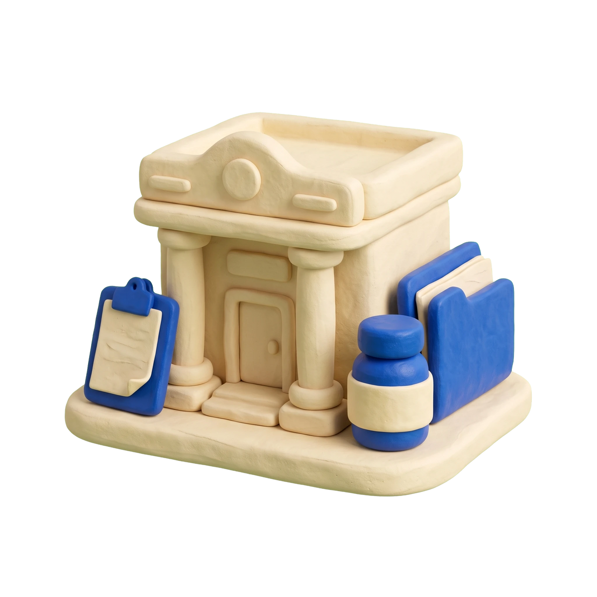 Addiction treatment center illustration in blue and ivory clay