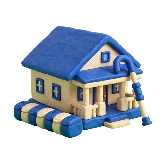Adult foster care service illustration in blue and ivory clay