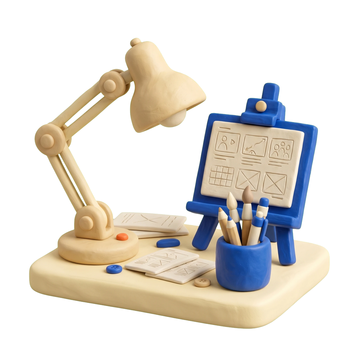 Advertising agency illustration in blue and ivory clay