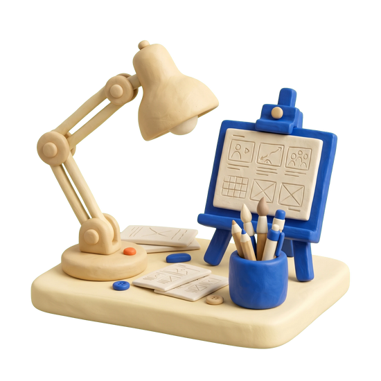 Advertising agency illustration in blue and ivory clay