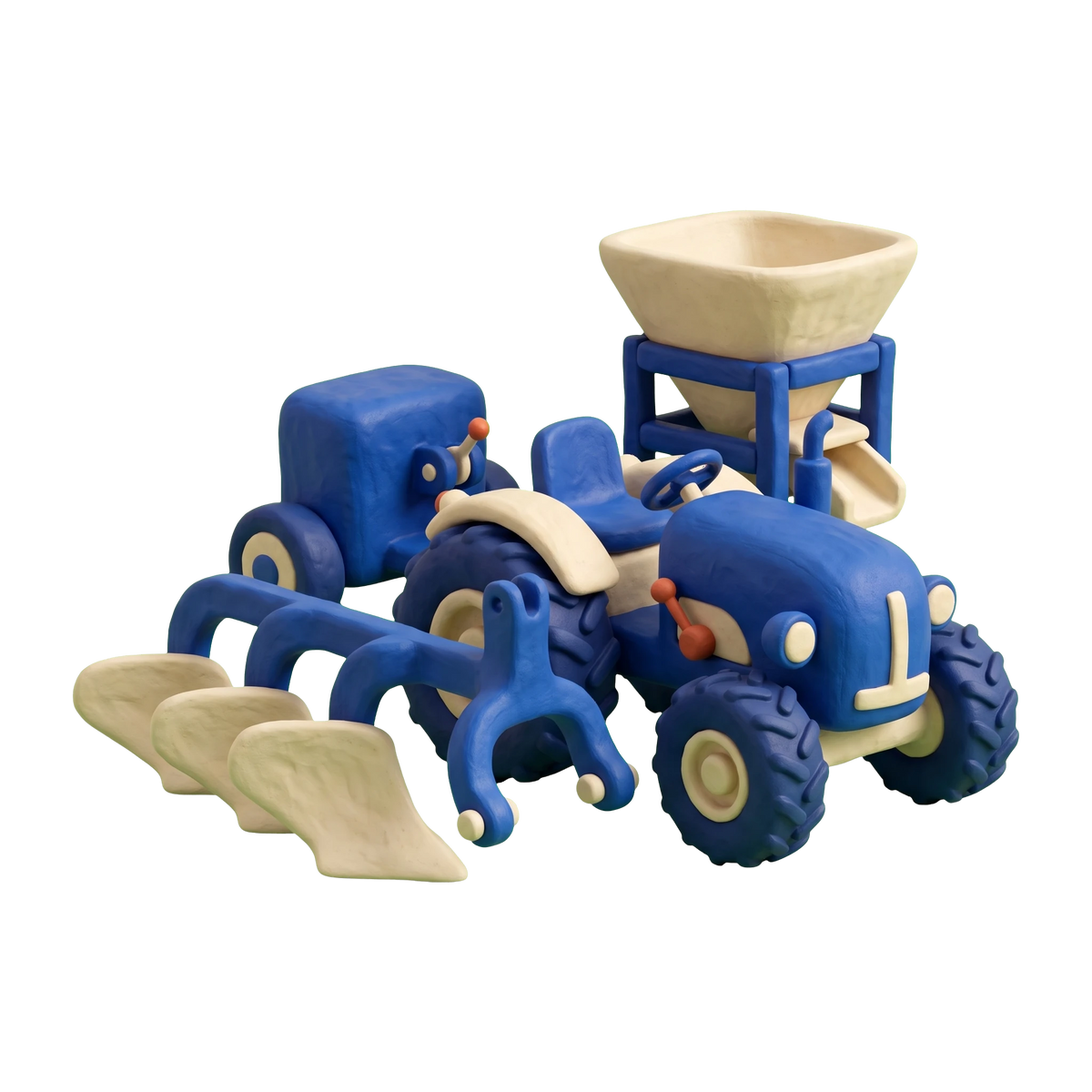 Agricultural machinery manufacturer illustration in blue and ivory clay