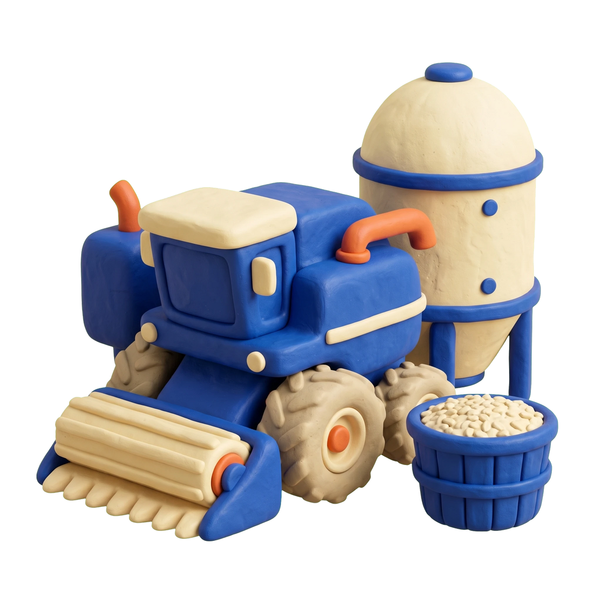 Agricultural production illustration in blue and ivory clay