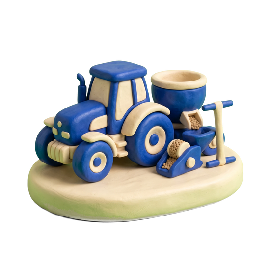 Agricultural service illustration in blue and ivory clay