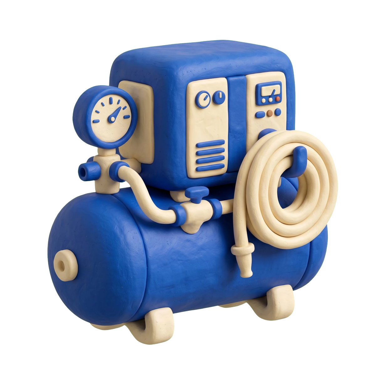 Air compressor supplier illustration in blue and ivory clay