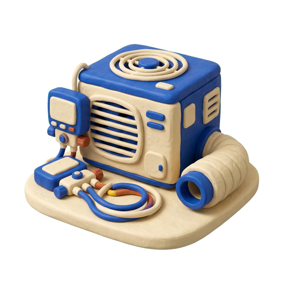 Air conditioning contractor illustration in blue and ivory clay