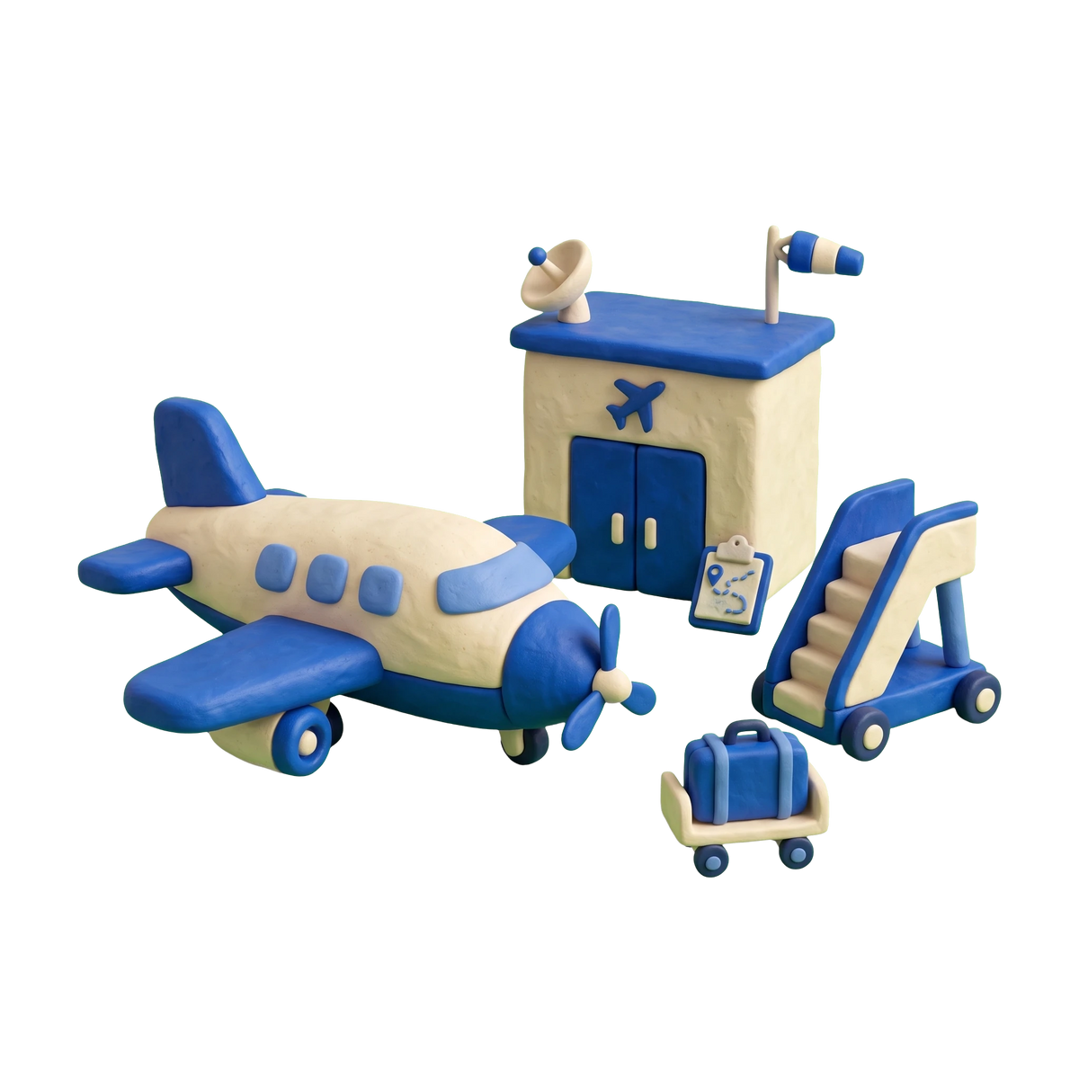 Aircraft rental service illustration in blue and ivory clay