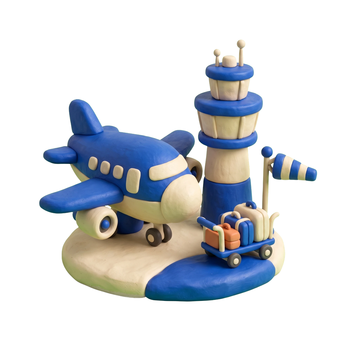 Airline illustration in blue and ivory clay
