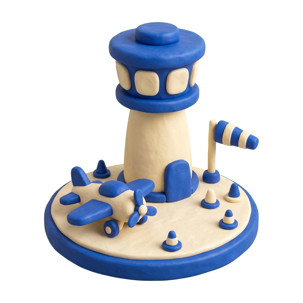 Airport illustration in blue and ivory clay