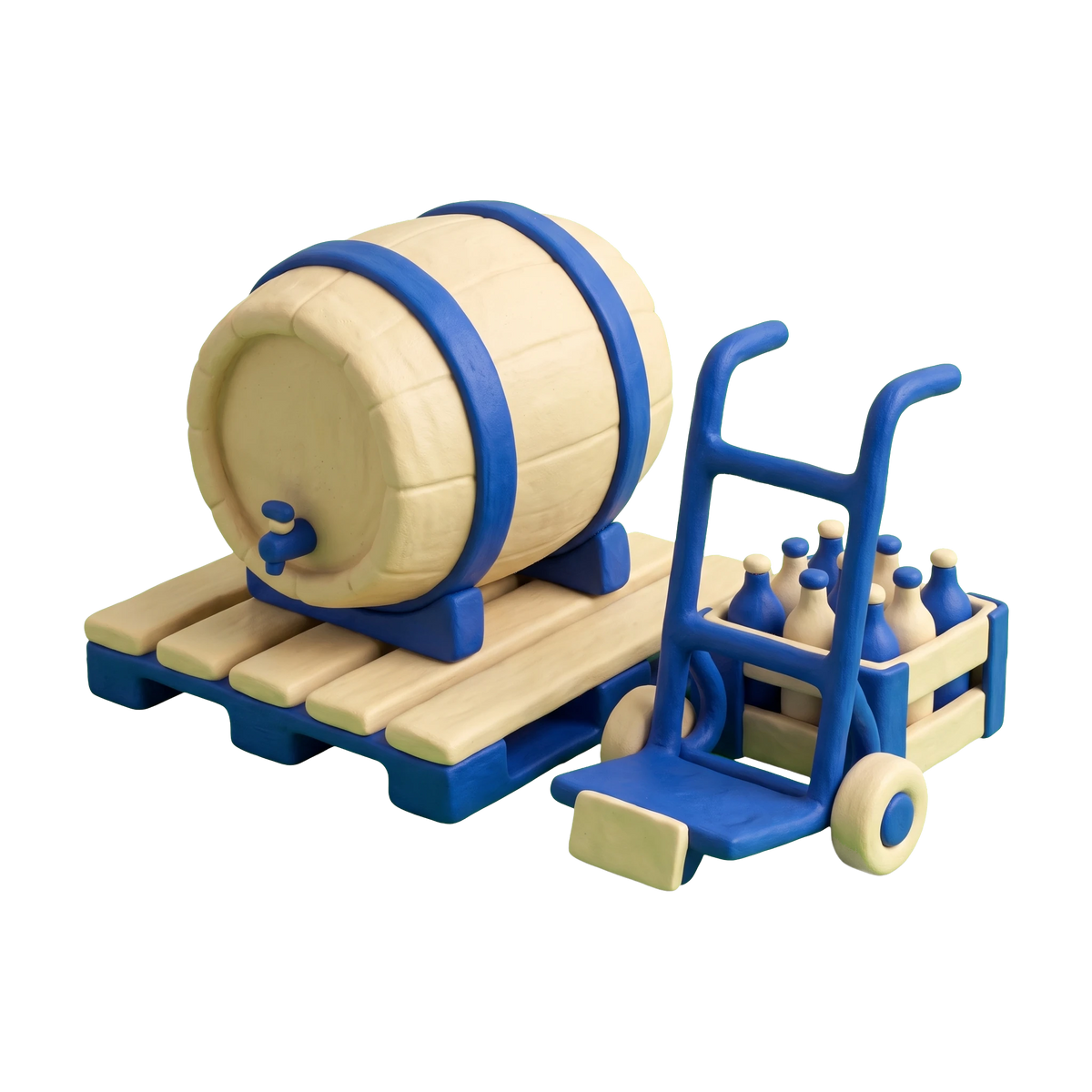 Alcoholic beverage wholesaler illustration in blue and ivory clay