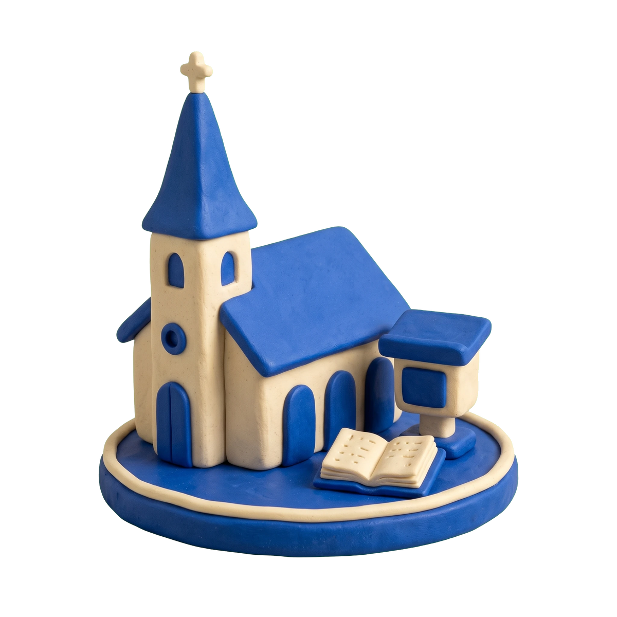 Alliance church illustration in blue and ivory clay