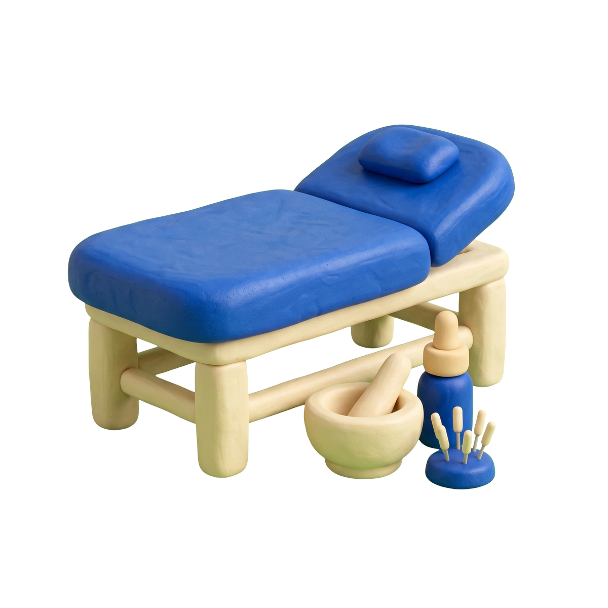 Alternative medicine practitioner illustration in blue and ivory clay