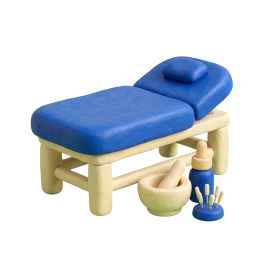 Alternative medicine practitioner illustration in blue and ivory clay