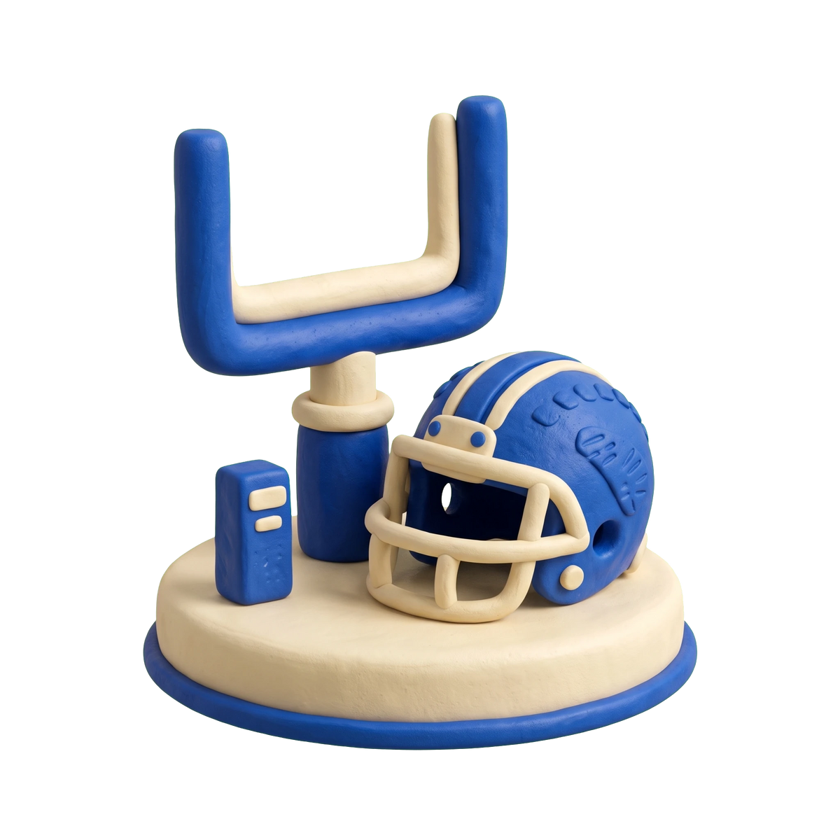 American football field illustration in blue and ivory clay