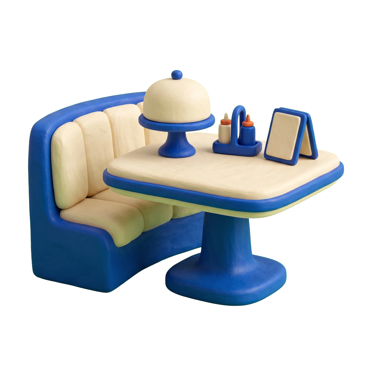 American restaurant illustration in blue and ivory clay