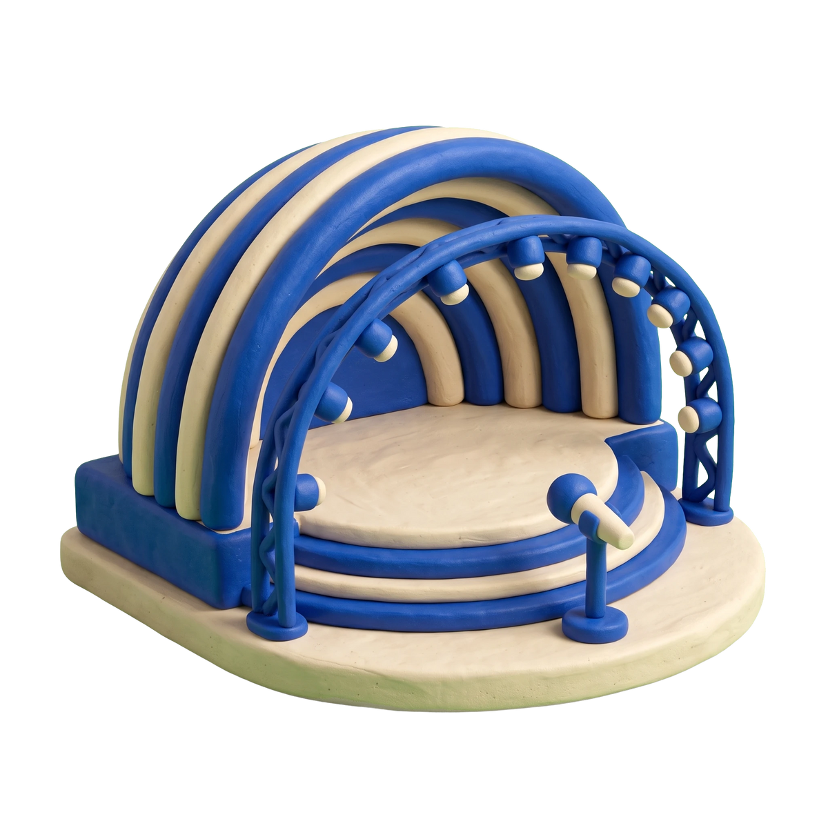 Amphitheater illustration in blue and ivory clay