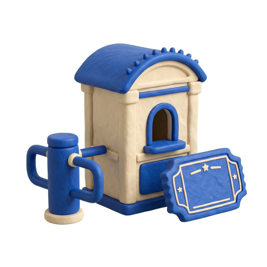 Amusement park illustration in blue and ivory clay