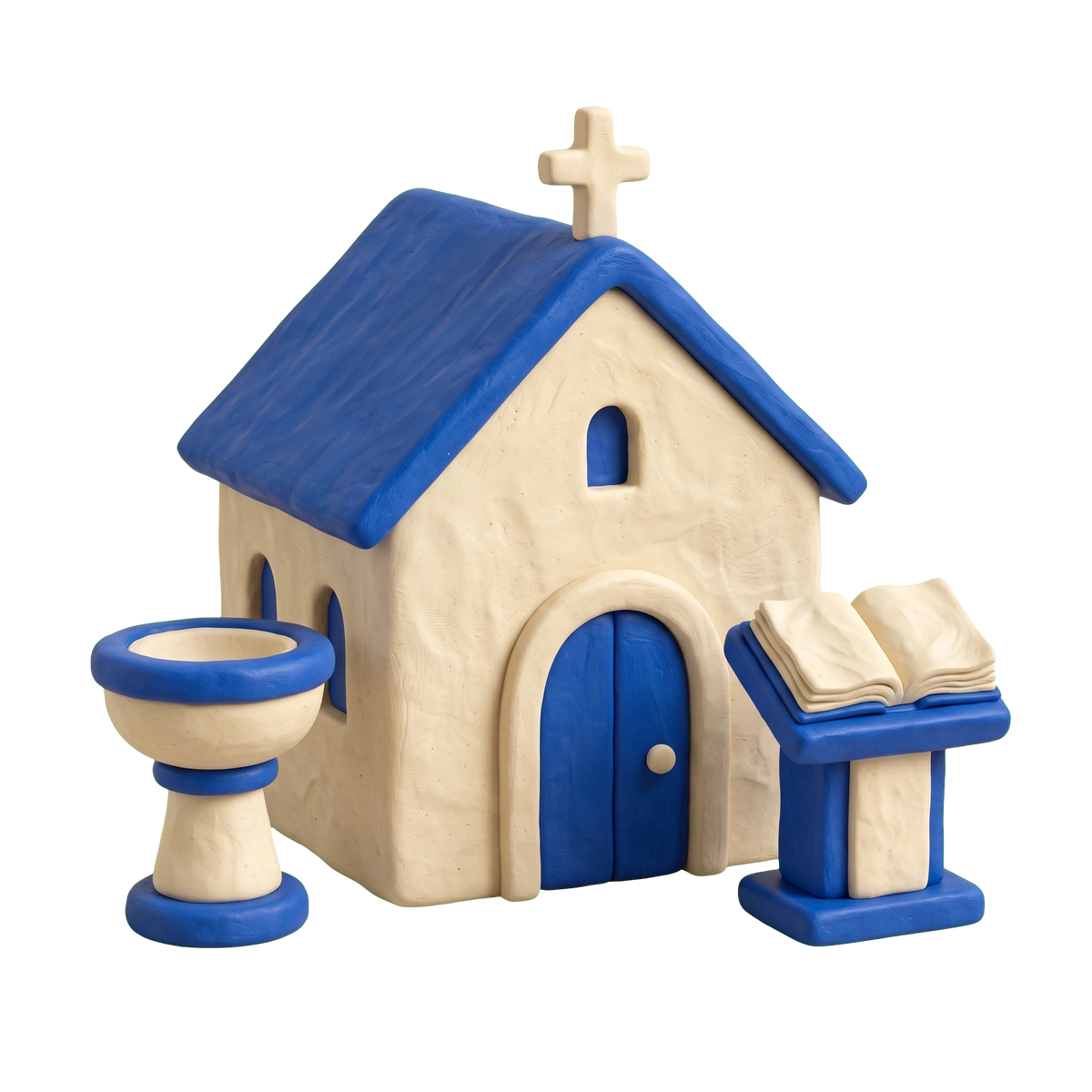 Anglican church illustration in blue and ivory clay