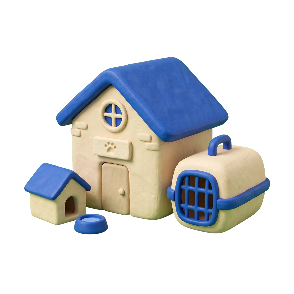 Animal shelter illustration in blue and ivory clay