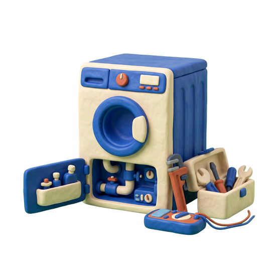 Appliance repair service illustration in blue and ivory clay
