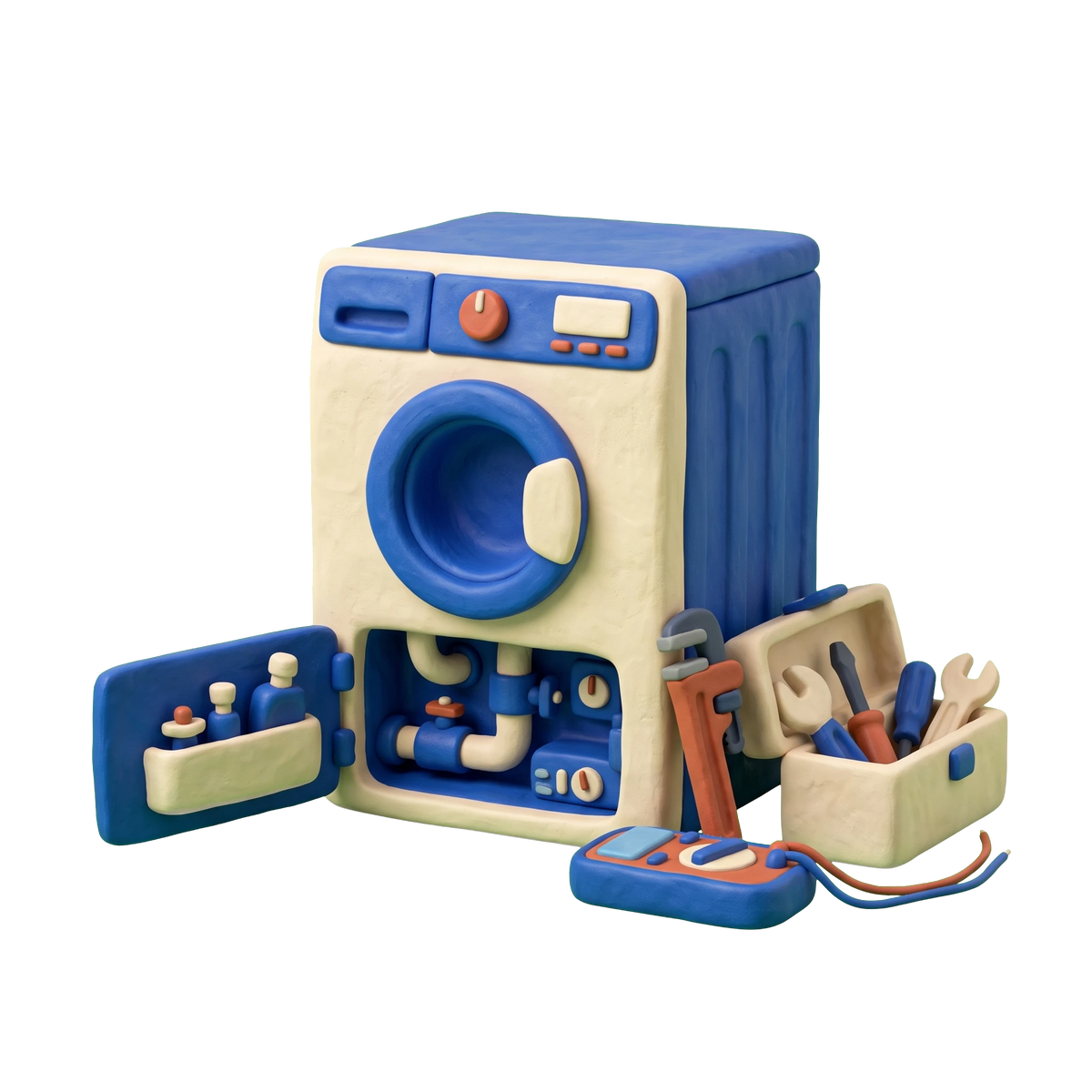 Appliance repair service illustration in blue and ivory clay