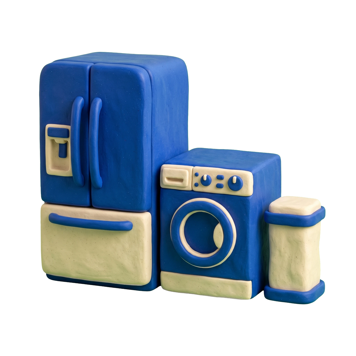 Appliance store illustration in blue and ivory clay