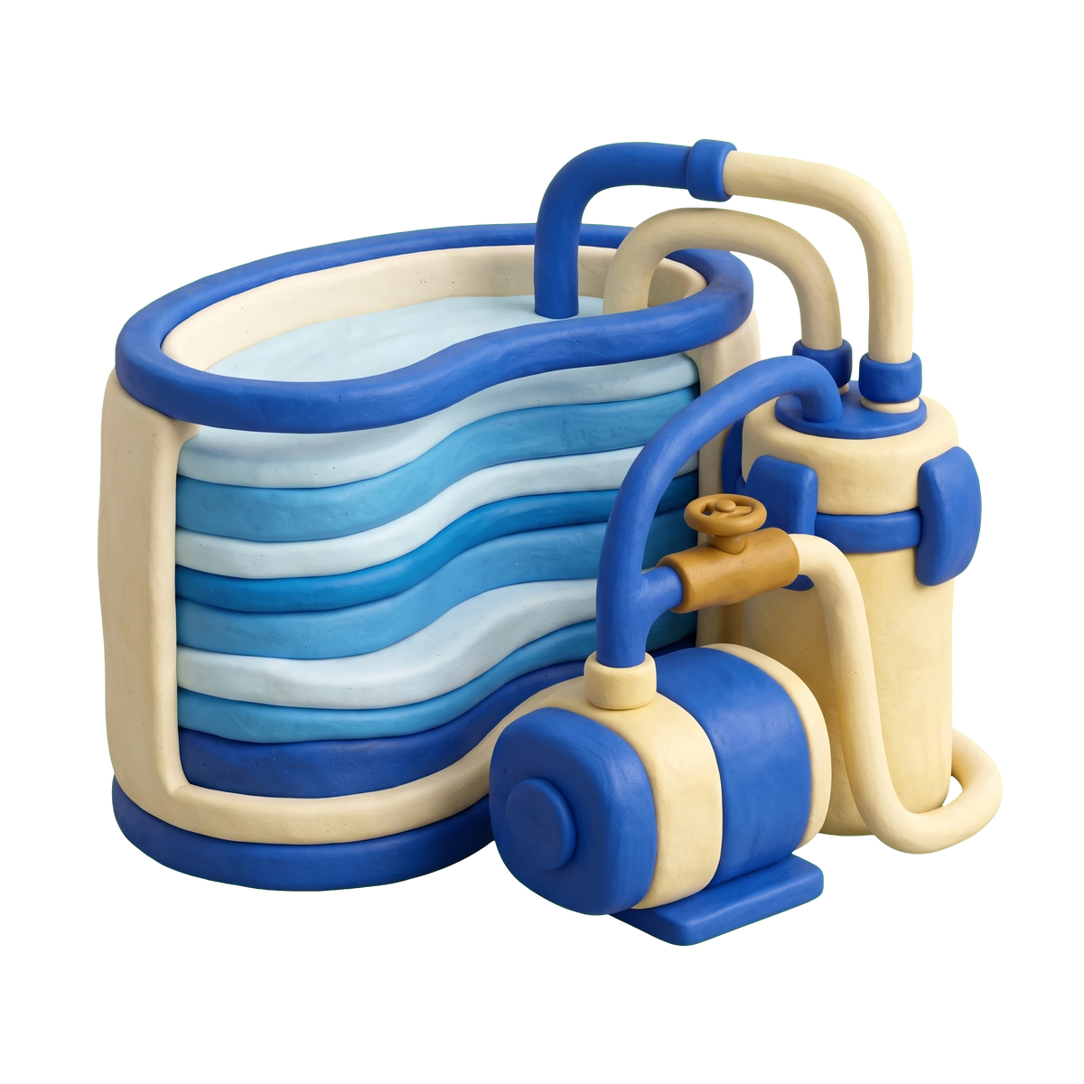Aquarium illustration in blue and ivory clay