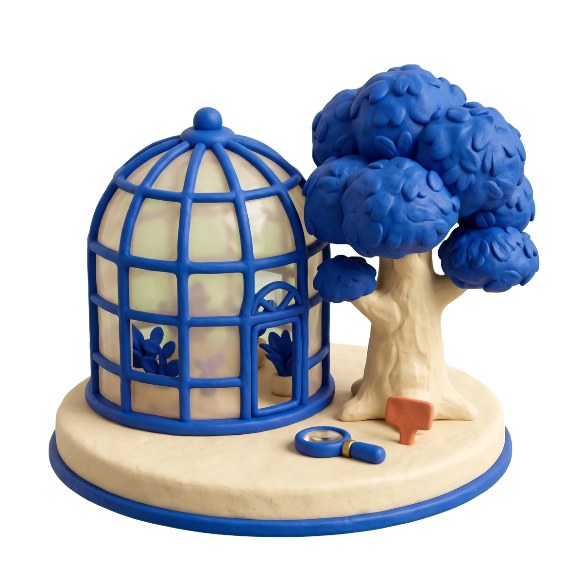 Arboretum illustration in blue and ivory clay