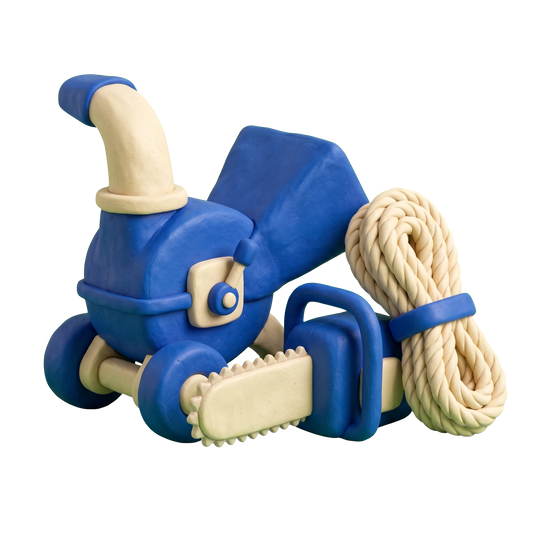 Arborist service illustration in blue and ivory clay