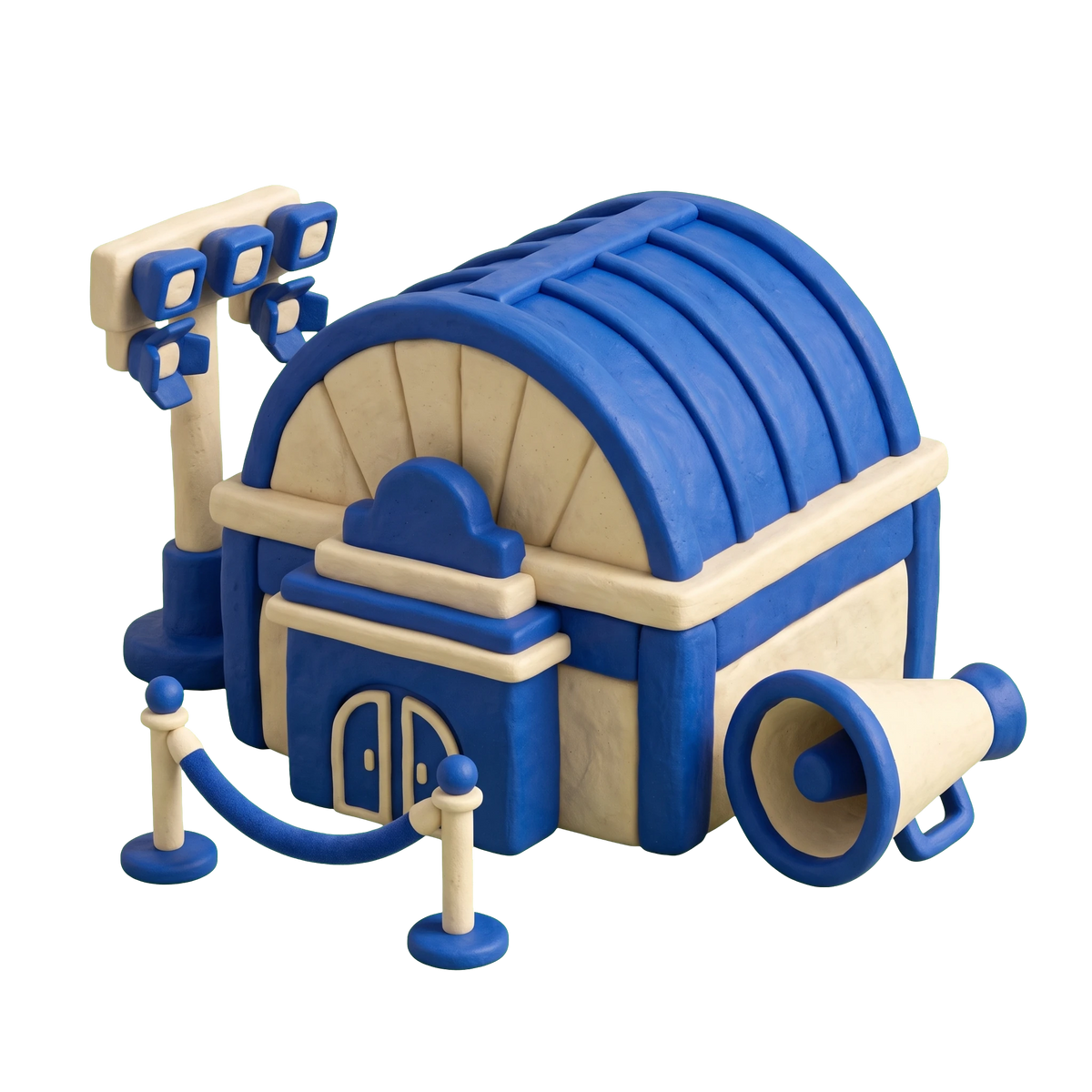 Arena illustration in blue and ivory clay