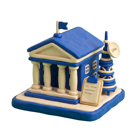 Army facility illustration in blue and ivory clay