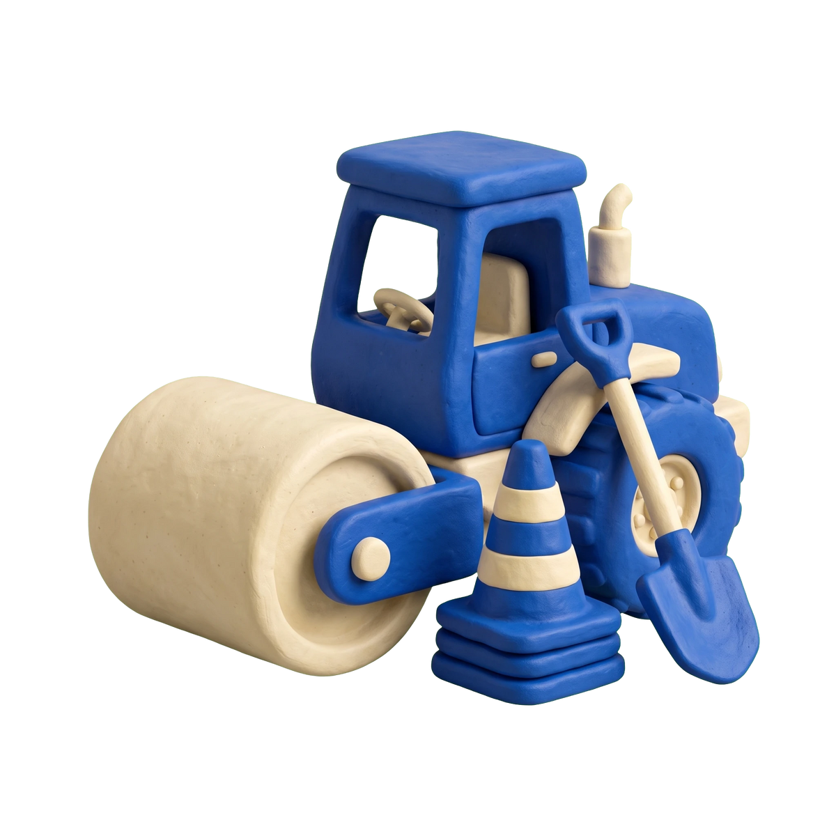 Asphalt contractor illustration in blue and ivory clay