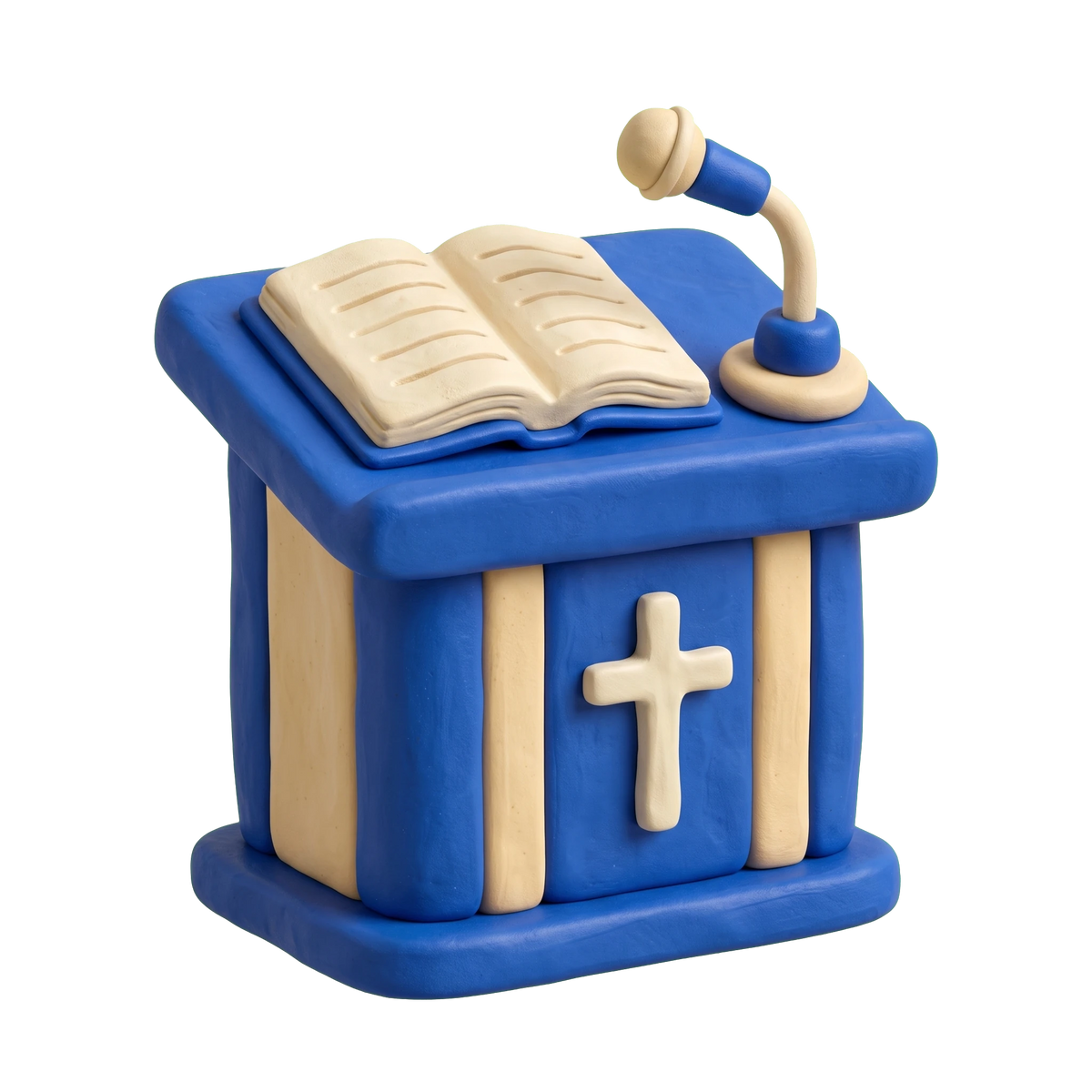 Assemblies of God church illustration in blue and ivory clay