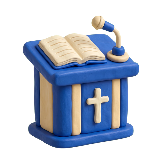 Assemblies of God church illustration in blue and ivory clay
