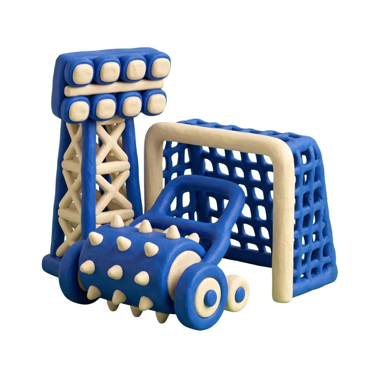 Athletic field illustration in blue and ivory clay