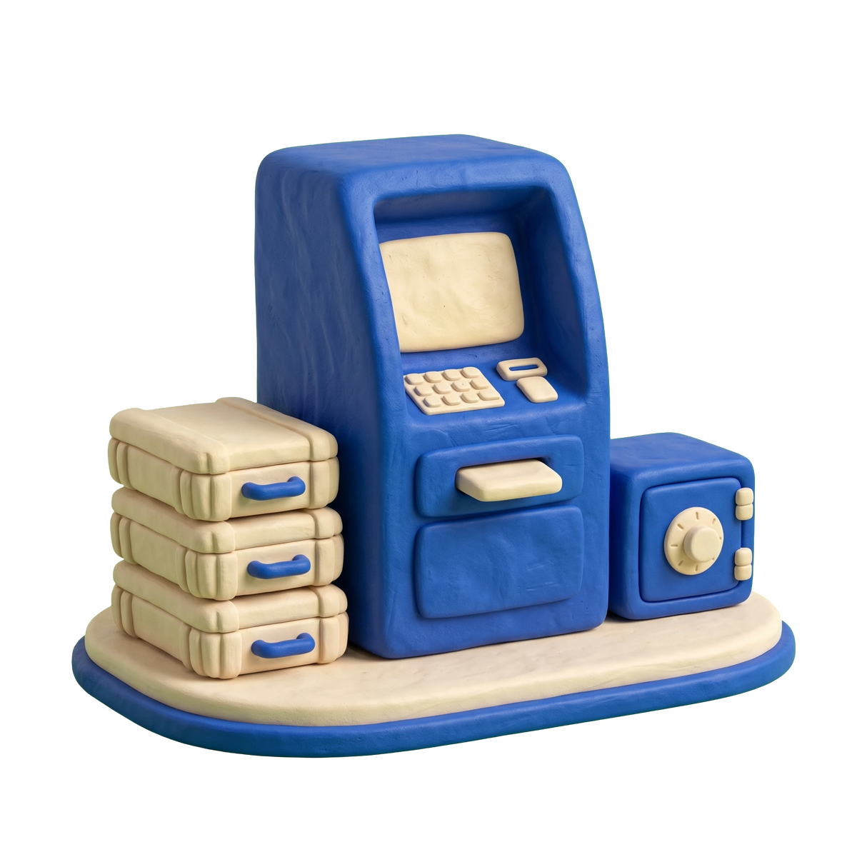 ATM illustration in blue and ivory clay