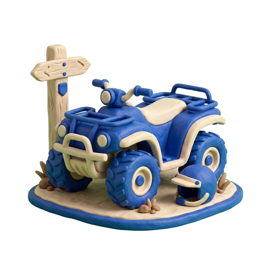 ATV rental service illustration in blue and ivory clay