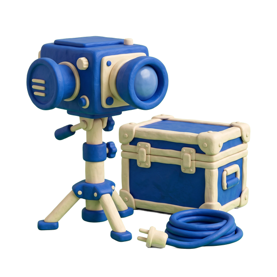Audiovisual equipment rental service illustration in blue and ivory clay