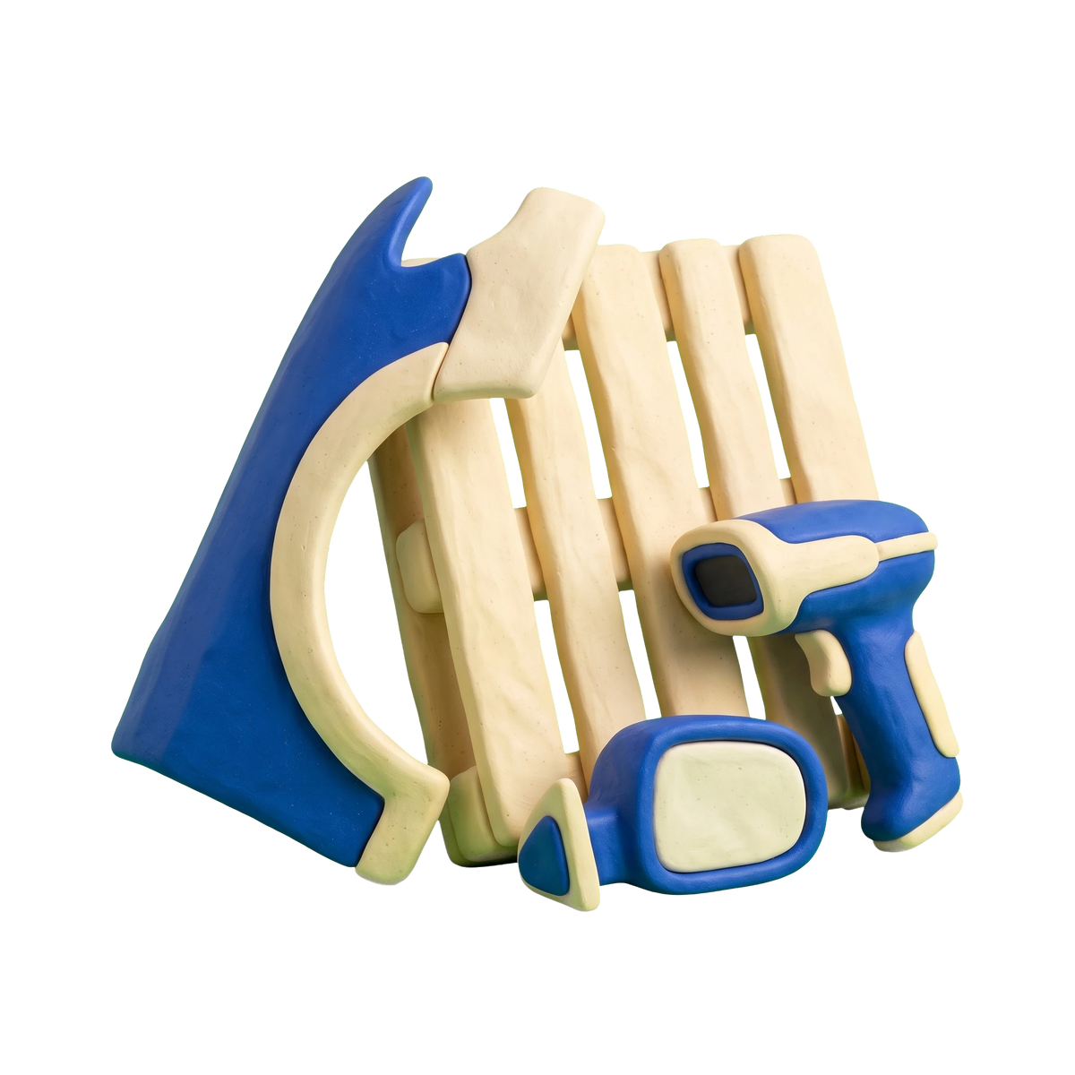 Auto body parts supplier illustration in blue and ivory clay