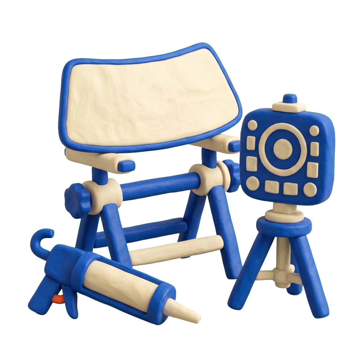 Auto glass shop illustration in blue and ivory clay