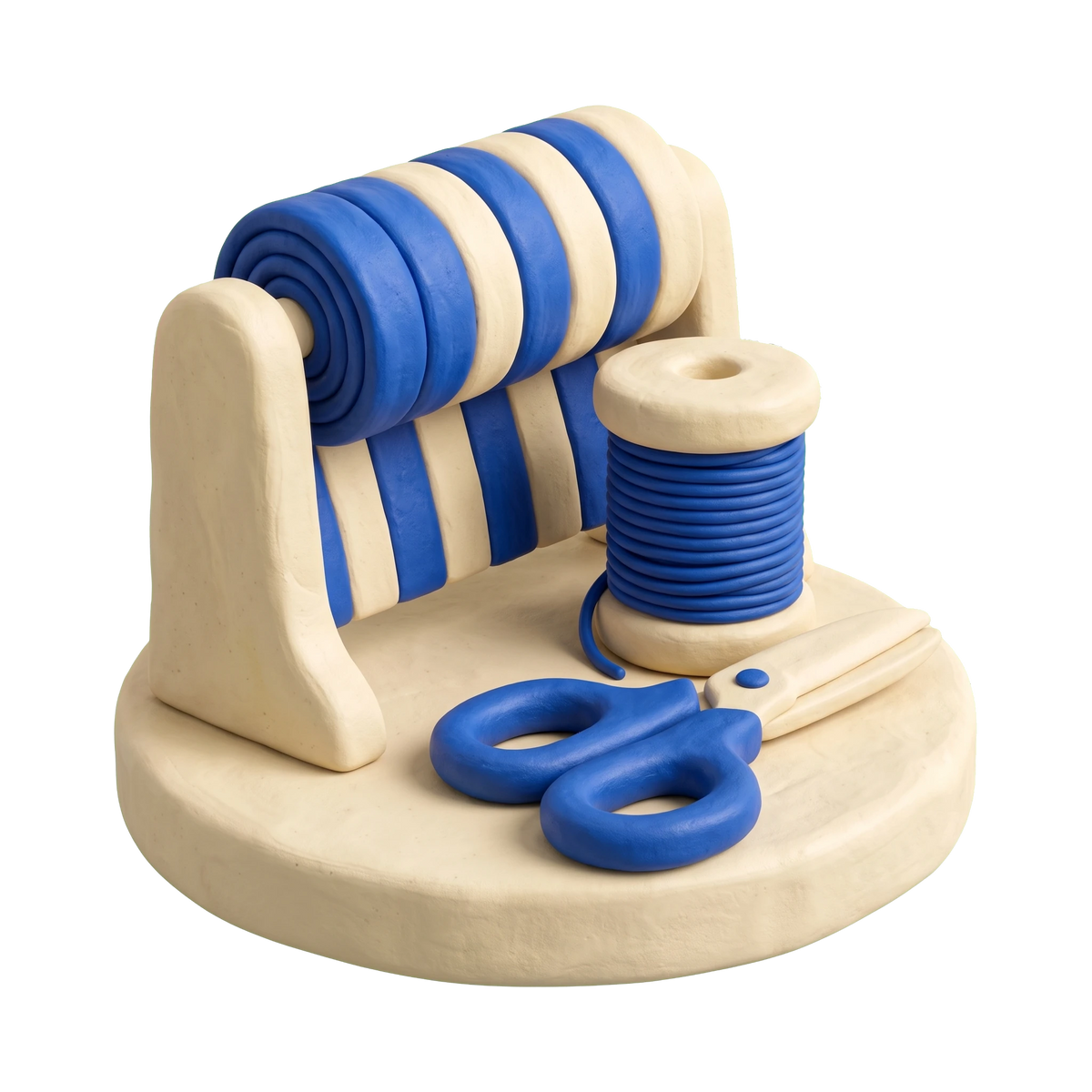Awning supplier illustration in blue and ivory clay
