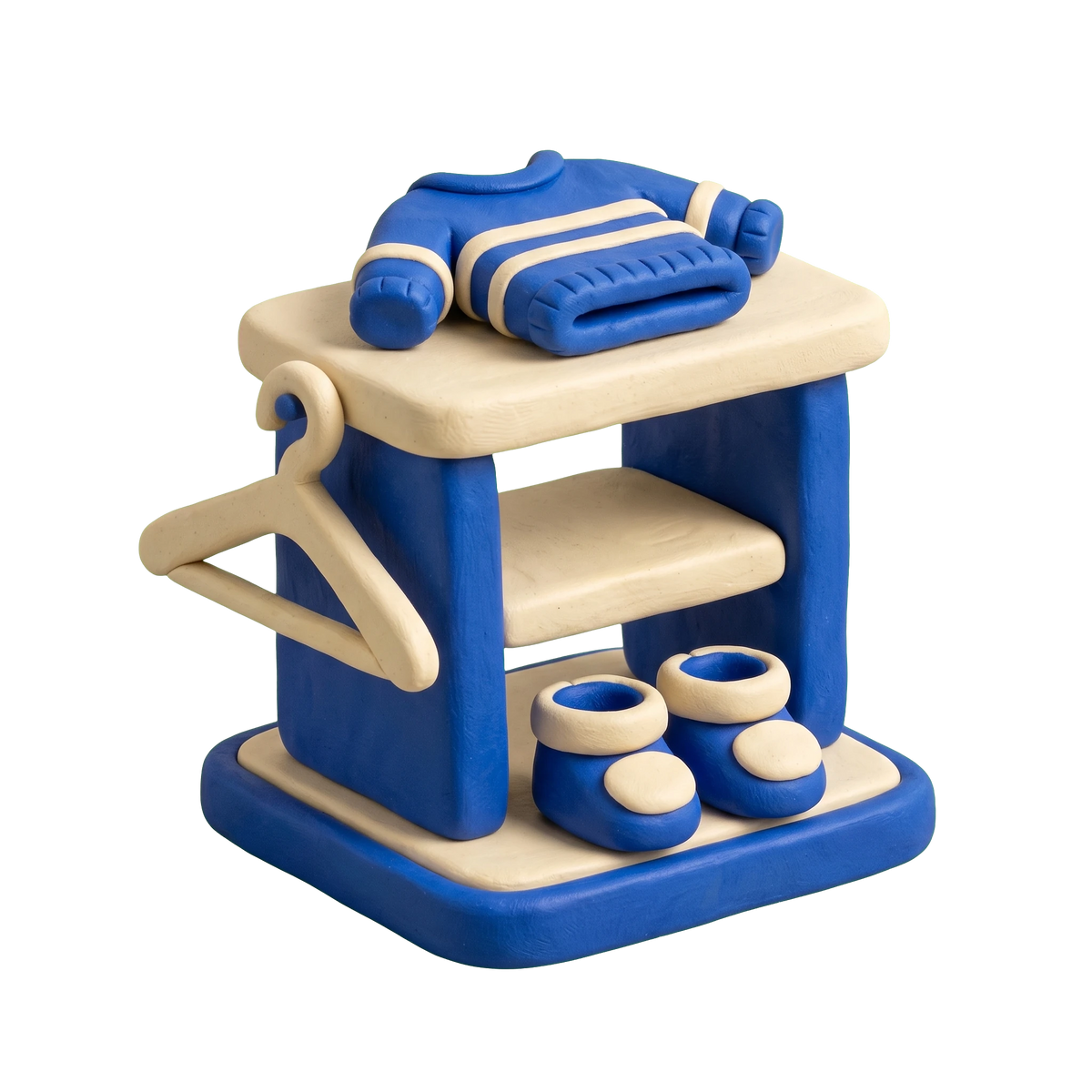 Baby clothing store illustration in blue and ivory clay
