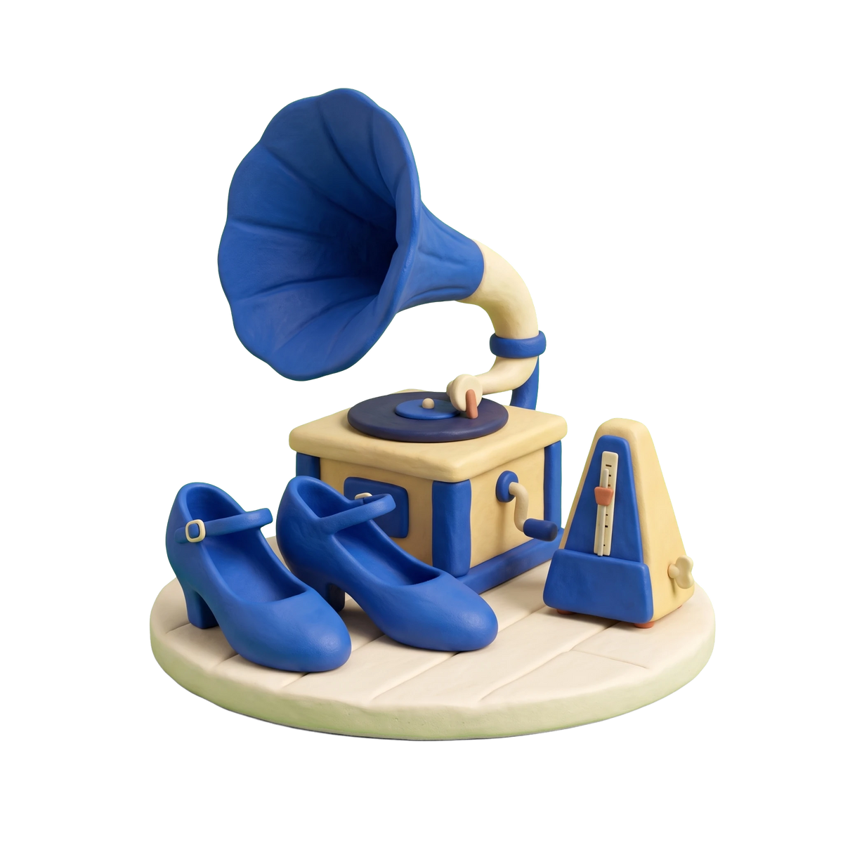 Ballroom dance instructor illustration in blue and ivory clay