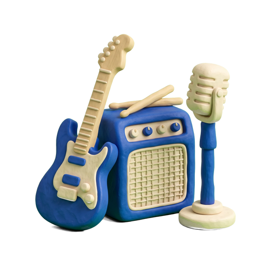Band illustration in blue and ivory clay
