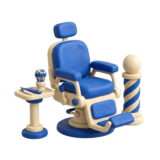 Barber shop illustration in blue and ivory clay