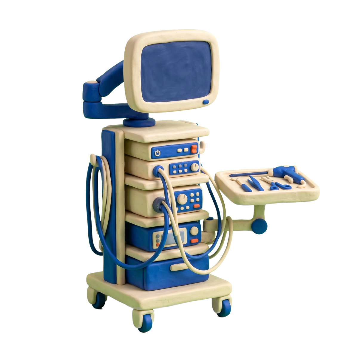 Bariatric surgeon illustration in blue and ivory clay