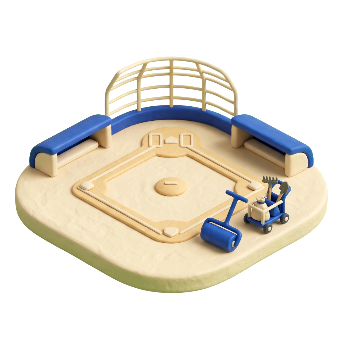 Baseball field illustration in blue and ivory clay