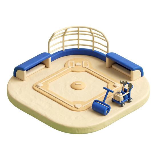 Baseball field illustration in blue and ivory clay